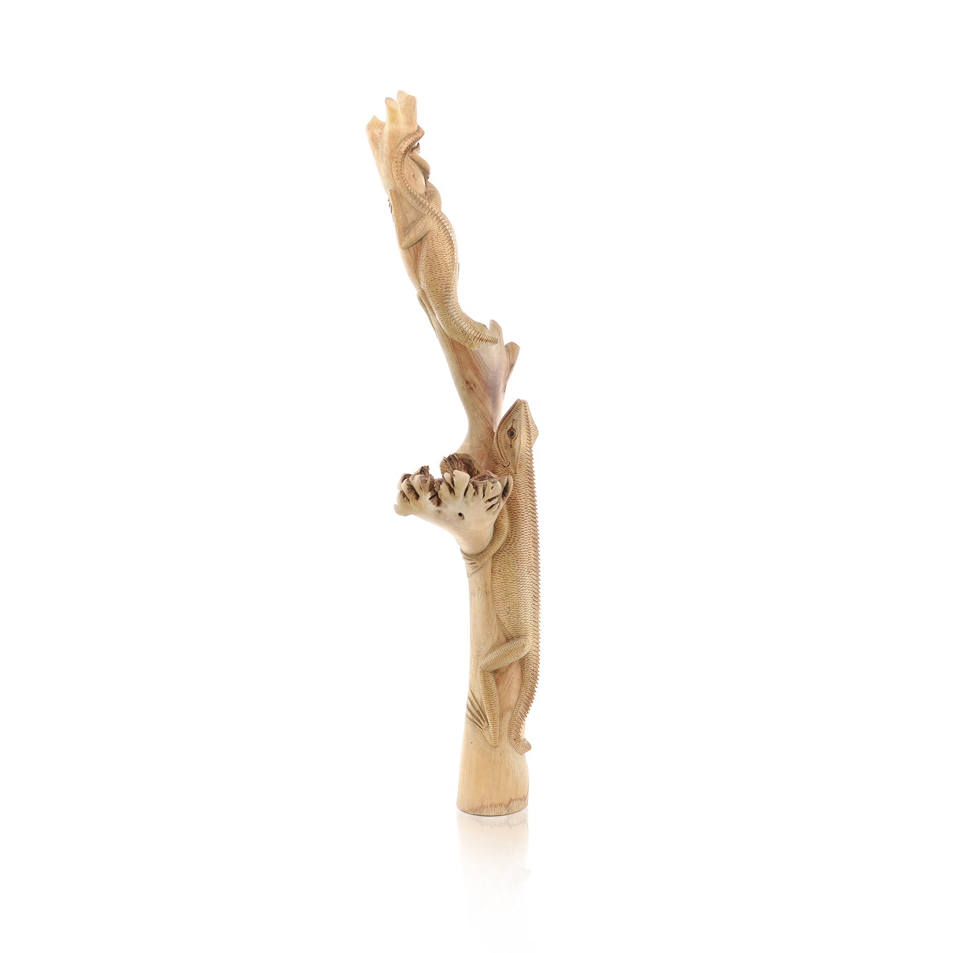 2 handgeschnitzte Holz-Echsen - Kunstvolle Deko mit natürlichem Charme